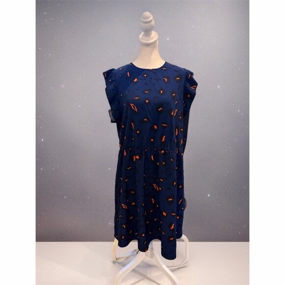 SHEIN Dresses & Skirts - SHEIN Dress Womens XL Navy Blue Animal Print Ruffle Sleeve Shift Knee